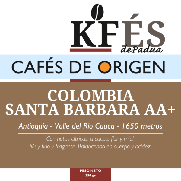 Café de Origen Colombia especificaciones